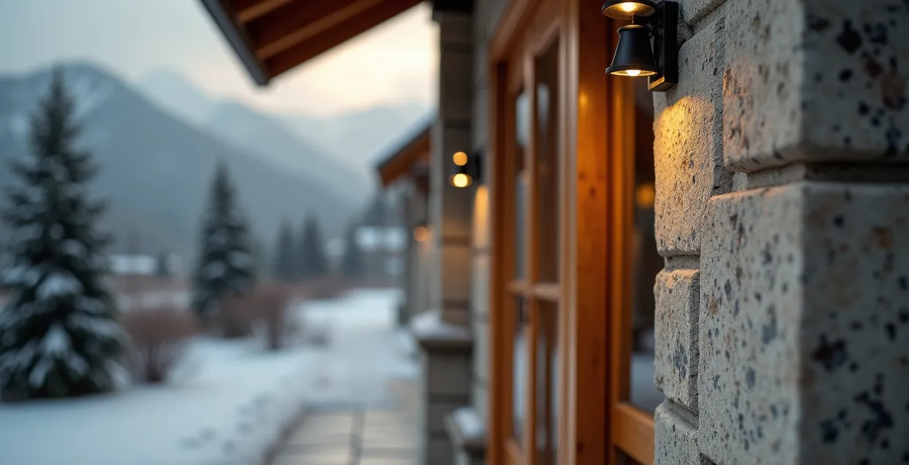 Contraste architectural entre chalets traditionnels et boutiques de luxe